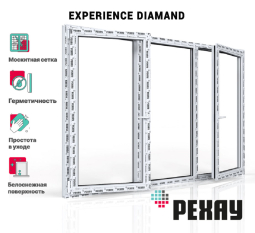 Пластиковое окно РЕХАУ DIAMAND 7 камер, 80мм трехстворчатое, Белое